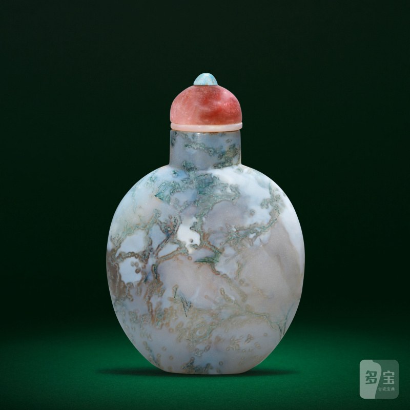 十九/二十世紀 水草瑪瑙鼻烟壶 | AN AGATE 'WATERWEED' SNUFF BOTTLE - 图1
